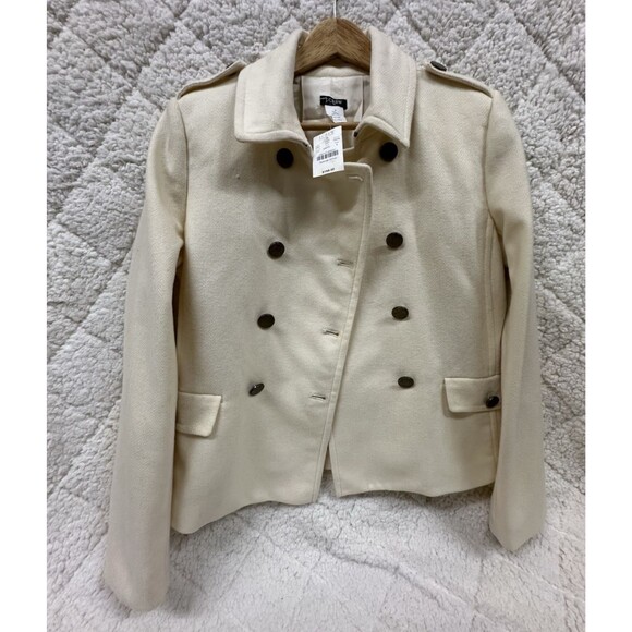 J. CREW women size 8 beige jacket double breasted waist wool ooat - Picture 8 of 16